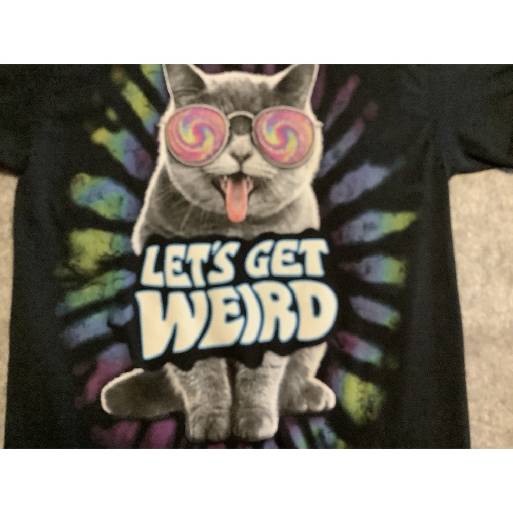 Cat Let's Get Weird Black Short Sleeve T-Shirt‎ Trippy Unisex M ODM